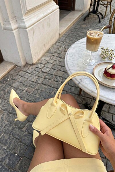 Shanta Yellow D73 Bow Detailed Zippered Long Strap Stylish Daily Use Women's ...