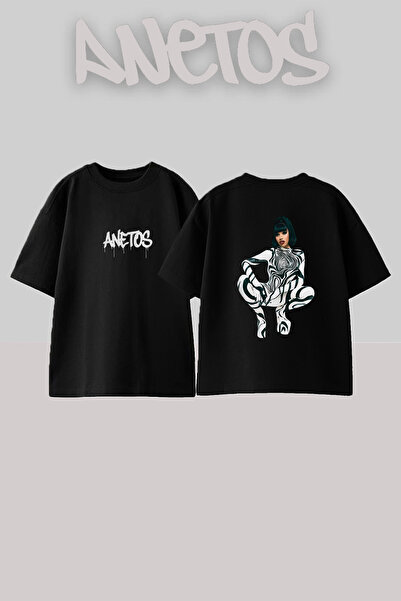 Anetos Cardi B Op Art Design Printed Unisex Oversize Black Tshirt