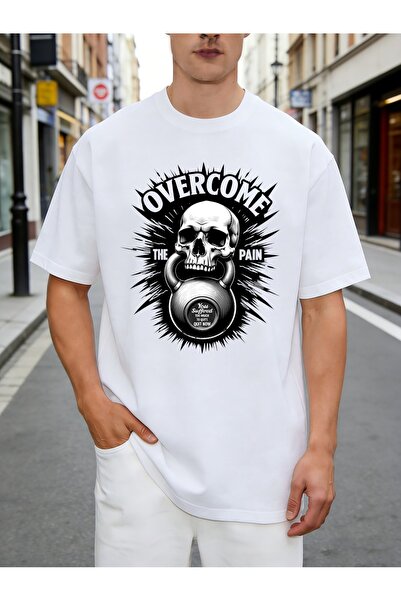 17 seramik Graphic Design Men's T-Shirt Skull Kettlebell Motif with Overcome ...