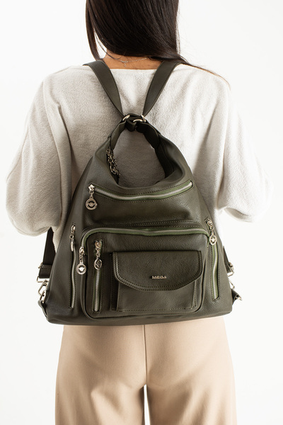 MEGA ÇANTA Leather Look Multi-Compartment Soft Large Size Backpack Shoulder Bag