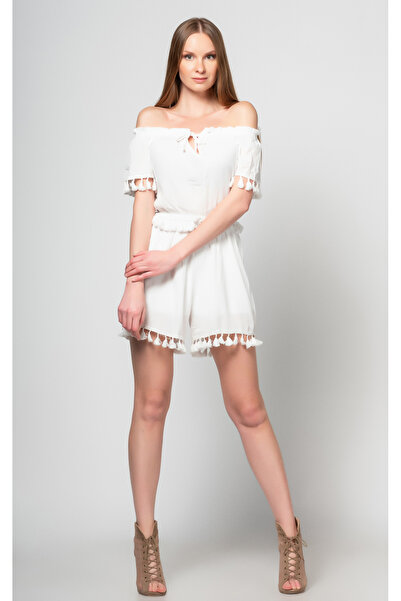 FIRST STYLE Turkish Jumpsuit Elegant White Shorts with Wide Collar, Off Shoul...