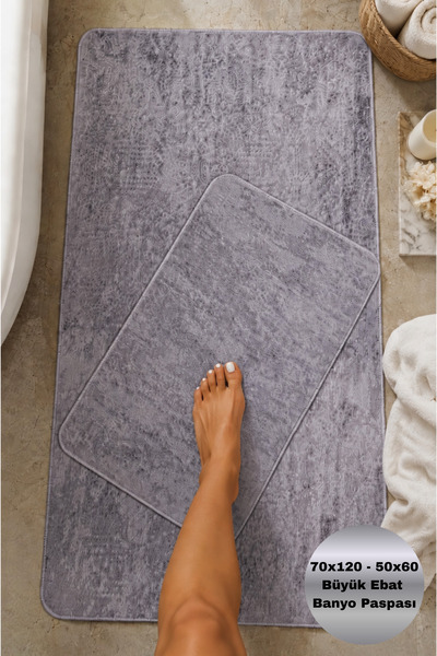 AVANTAJ Nova Gri Kaymaz Taban 70x120 50x60 Makinede Yıkanabilir Yumuşak Dokul...