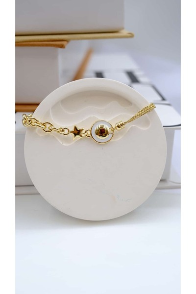 Jerie Burgundy Stone and Enamel Chain Design Bracelet