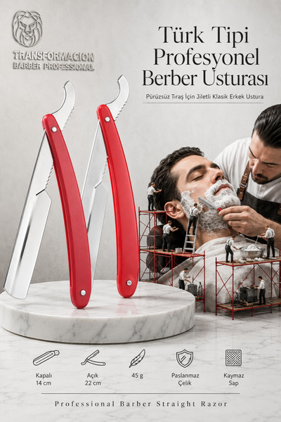 Creatividad Solutions Türk Tipi 2 li KIRMIZI Profesyonel Berber Usturası, Sak...