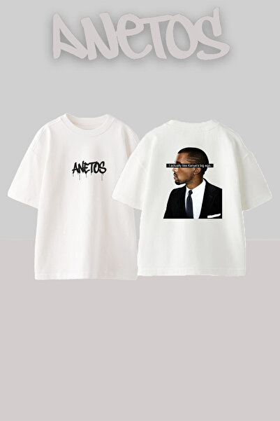 Anetos Kanye West_56 Λευκό μπλουζάκι με τυπωμένο σχέδιο Unisex Oversize