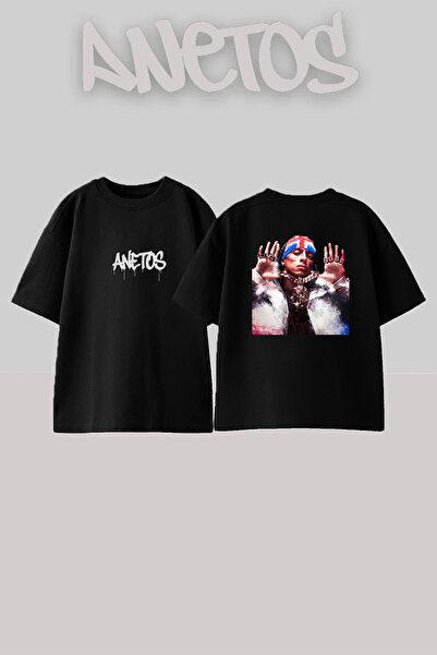 Anetos Grant Rush Design T-shirt sa štampanjem, unisex, oversize, crne boje