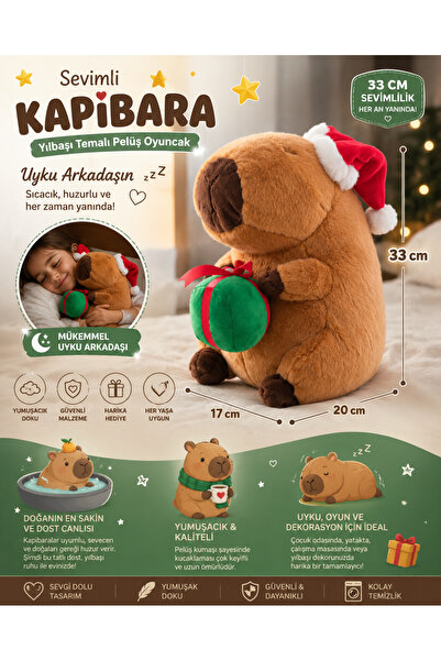 Kapibara 🎄🦫 Yılbaşı Temalı Sevimli Lisanslı Pelüş Oyuncak Buddy Office Toy ...