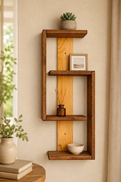 Trend Kitchen Rovena Modern Asymmetrical Wooden 3-Section Decorative Bookshel...