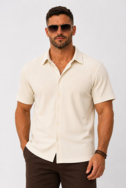 MARKATEM Feeling Men's Modern Fit Rib Textured Summer Shirtcomfort Series