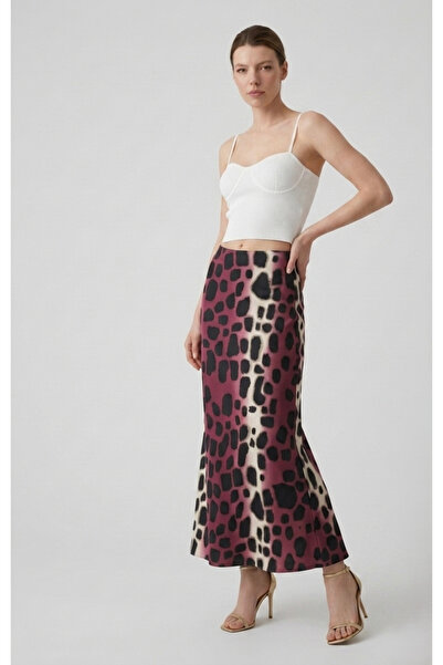 MAİMODA Women's Patterned High Waist Flared Satin Skirt