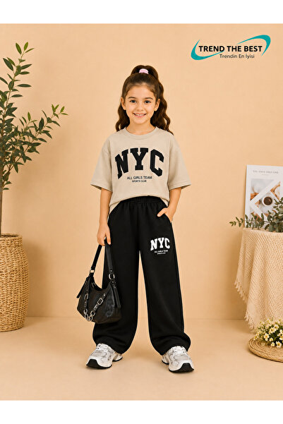 TREND THE BEST Trendin En İyisi Summer Girls Boys Unisex Kids Nyc Printed Bla...