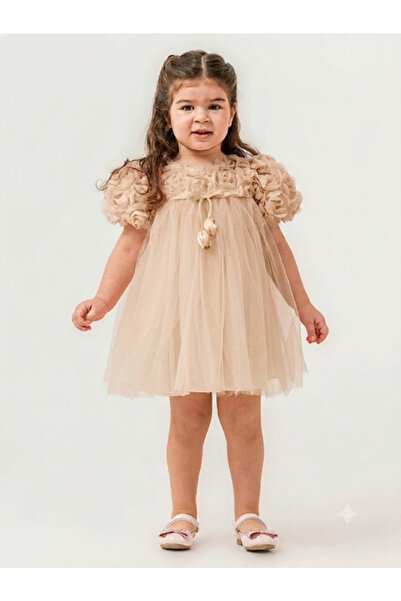 Maison Bebe Cocosiss Girl's Tulip Buckle Rose Detailed Tulle Evening Dress