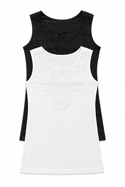 Nicoletta Women's Athlete Lace Wide Strap 2-Pack Black-White