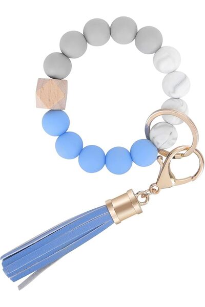 Arabest Keychain, Silicone Beaded Wristlet With Leather Tassel, Rust Alloy Cl...