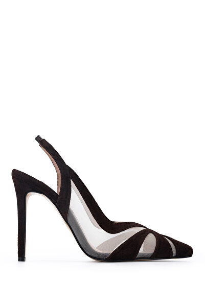 Tamer Tanca Women's Genuine Leather Brown Suede Heeled Shoes