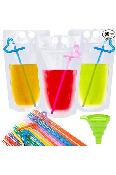 Arabest Reusable Drink Pouches, 50 Pack, Reclosable Zipper Smoothie Bags, Cle...