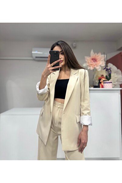 Bej Rengi Garnili Blazer Ceket