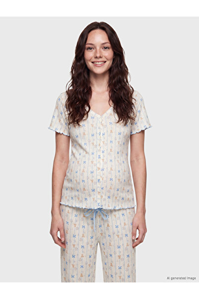 LC Waikiki V-Neck Printed Maternity Pajama Set