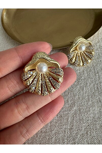 ringbox Gold Stone and Pearl Sea Shell Earrings