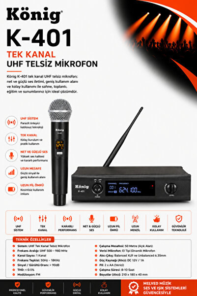 König K-401 UHF TEK KANAL EL MİKROFON