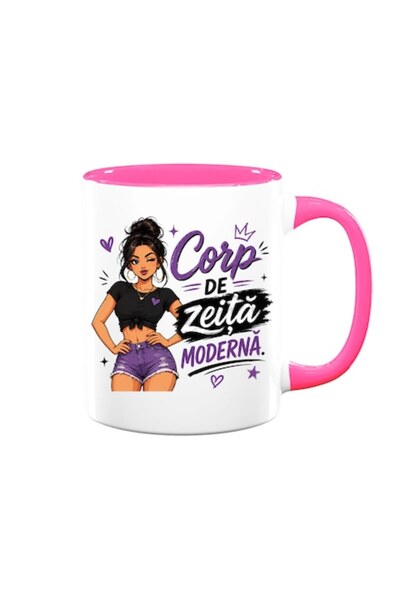 OEM Cană cu mesaj amuzant: "Corp de Zeiță Modernă", albă cu interior roz, 330...