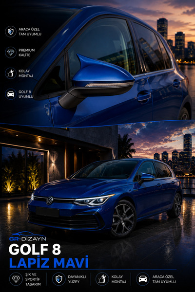 GR-Dizayn VOLKSWAGEN GOLF 8 ARACA ÖZEL BOYALI YARASA AYNA KAPAĞI A+ (LAPİZ BLUE)