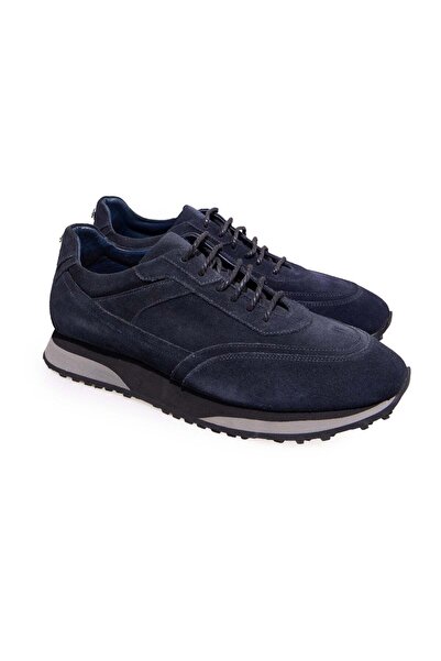 FRANCO CALVANI Dark Blue Color Lace-Up Genuine Leather Suede Men's Shoes