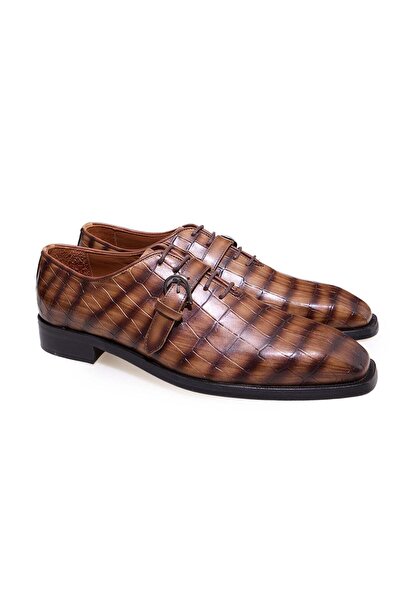 FRANCO CALVANI Brown Lace-Up Genuine Leather Sole Men's Shoes