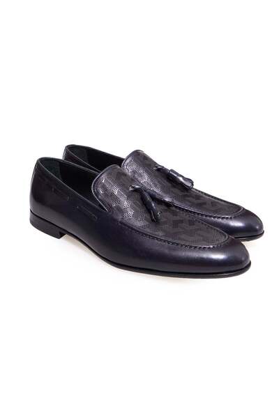 FRANCO CALVANI Dark Blue Color Laceless Genuine Leather Leather Sole Men's Shoes
