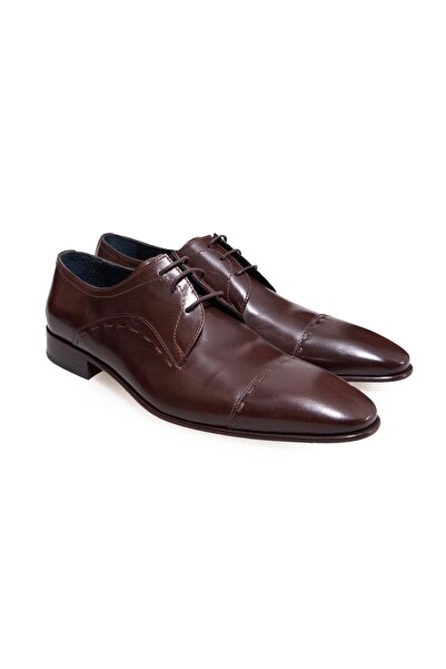 FRANCO CALVANI Brown Lace-Up Genuine Leather Sole Men's Shoes