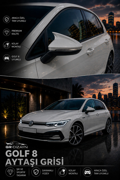 GR-Dizayn VOLKSWAGEN GOLF 8 ARACA ÖZEL BOYALI YARASA AYNA KAPAĞI (AYTAŞI GRİSİ)