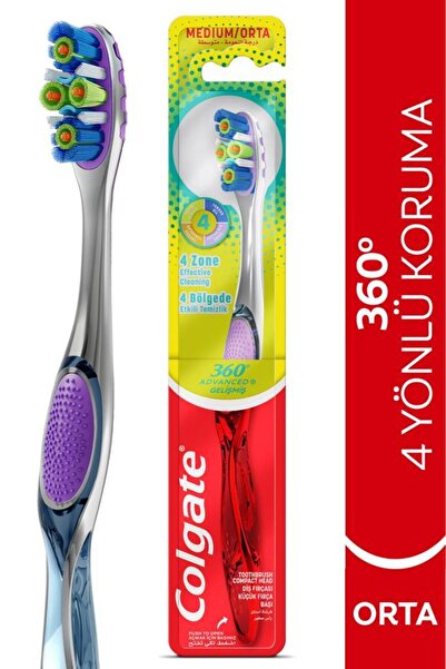 Colgate 360 Gelişmiş 4 Yönlü Koruma Orta Diş Fırçası Ağız Bakımı Ağız Hijyeni...