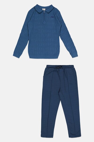 Norn Studios Kids Boy Spread Collar Long Sleeve Knitted Sweater And Pants Set...