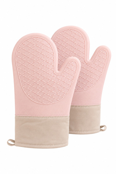 MİS KİTCHEN Pink Silicone Oven Gloves Set of Two 29X18 cm Heat Resistant Non-...