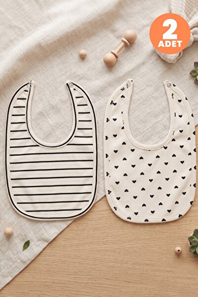 Just inner Baby Girl 2-Piece Cotton Bib with Heart Stripes and Snap Fasteners...