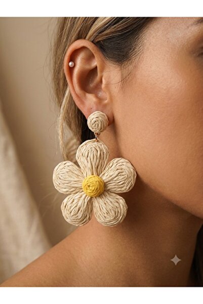 Stelle Jewelry Hand Knitted Straw Earrings Multi-Colored Flower Model Dangle ...