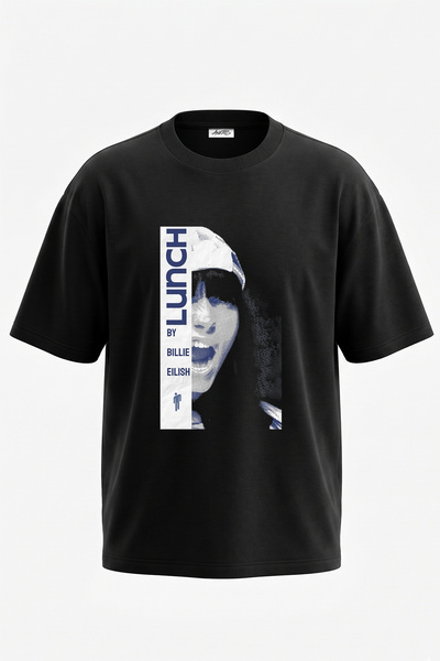 Anetos Μπλουζάκι Billie Eilish_12 με στάμπα σχεδίου, Unisex, Oversize, Μαύρο