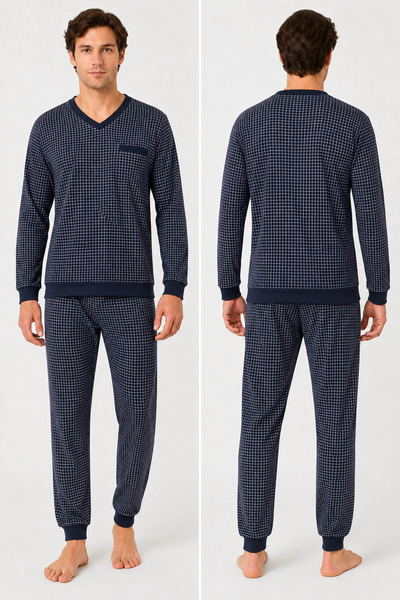 yula store Aysun Teksti̇l Men's Large Size Comfortable Fit V-Neck Pajama Set ...