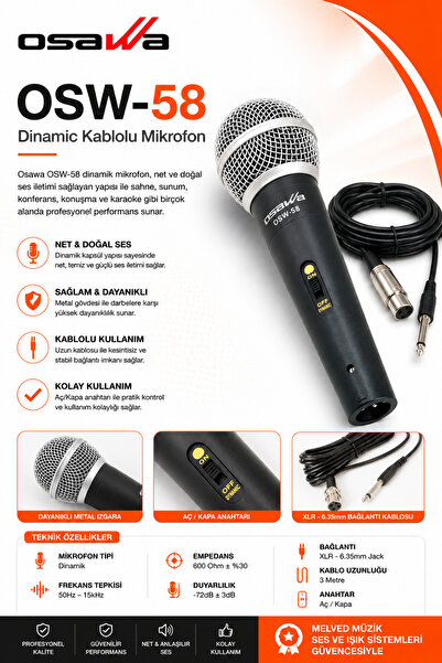 OSAWA Osw-58 Dinamik El Mikrofonu Kablolu