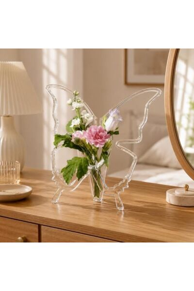 Yıldızan Nry Shop Mini Butterfly Vase Transparent Plastic Acrylic Vase, 20X19...