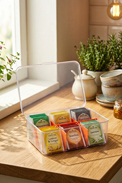 Snippy Nest - 6 Bölmeli Plastik Çay Kutusu Bitki Çayı Poşet Çay Saklama Kabı ...