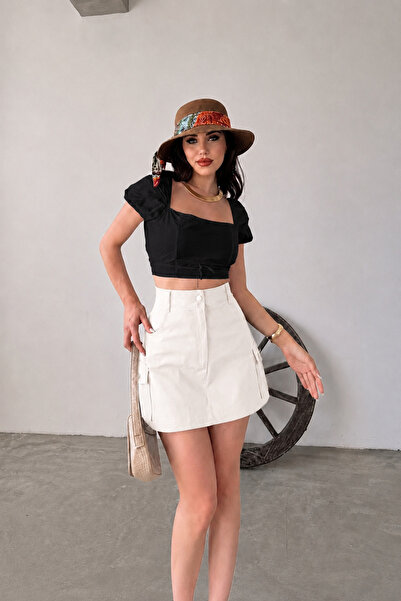 LB Laluna Butik Women's Cargo Pocket Mini Skirt with Shorts