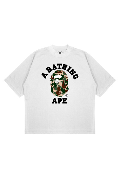 PURE EFFECT Unisex Oversize a Bathing Ape Soldier Classic Printed Boxy Fit Th...
