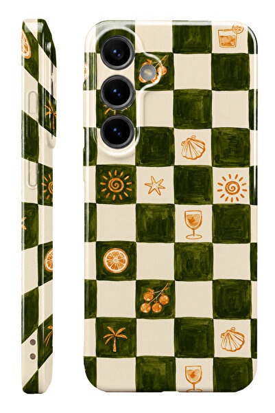 WANNA PROTECT Samsung S24 FE Olive Checker Protect Slim Parlak Tam Kaplayan B...