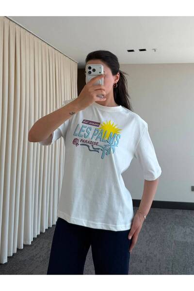 My Blog White 100% Cotton Les Palms Print T-Shirt - 2Y0493