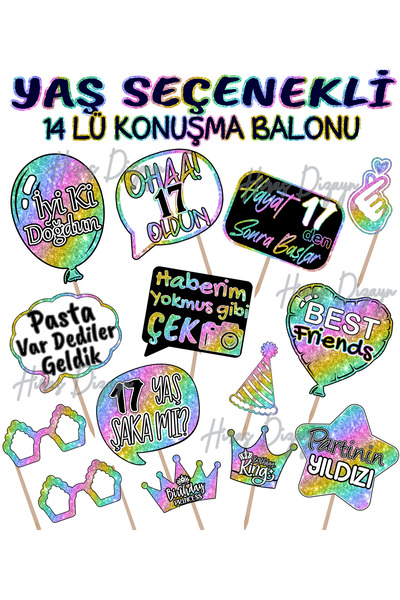 Hiras Dizayn Doğum Günü Partisi Yaş Seçenekli Kız Ve Erkek 14'lü Konuşma Balo...