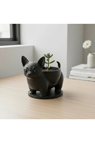 OEM Mini ghiveci decorativ Chihuahua, suport pentru plante mici - Negru compo...