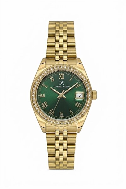 Daniel Klein Dial Green Band Gold Color 32.5 mm Women's Wristwatch and Bracel...