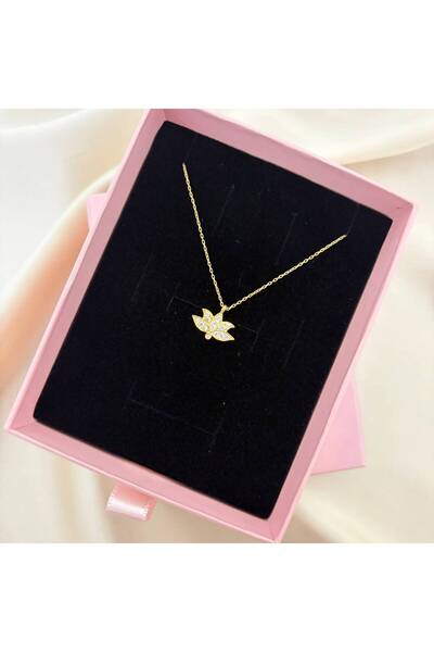 Lovera Jewellery 925 Ayar Gümüş Sertifikalı 14K Gold Renk Çiçek Kolye Kadın Z...