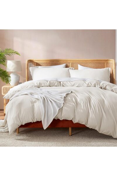 Nestl Off White Duvet Cover Queen Size - Soft Queen Duvet Cover Set, 3 Piece